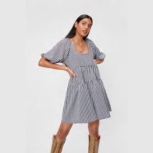 Nasty Gal Black and White Gingham Mini Dress